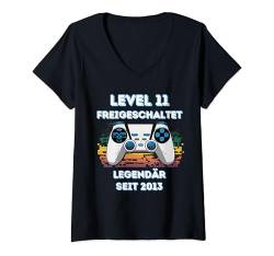 Damen Gamer 11 Jahre Controller Zocker Legendär Level Geburtstags T-Shirt mit V-Ausschnitt von XactOutfitEU