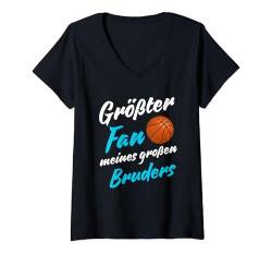 Damen Süß Fan Schwester großer Bruder Sport Basketball Fan Spruch T-Shirt mit V-Ausschnitt von XactOutfitEU