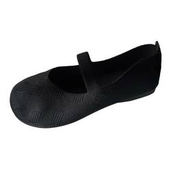 Xbemkste Damen Ballerina Runde Zehe, Leicht Stricken Flache Schuhe, Slip On Walking Schuhe für Frauen Weich, Freizeitschuh, perforiert, Mesh, atmungsaktiv, Bequem Ballerinas Damen (Black, 41) von Xbemkste