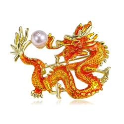 Xchon Drachen-Brosche, chinesisches Jahr, Drachen-Brosche, Metallnadel, Vintage-Brosche, Anstecknadel, Kleidung, Schmuck für Männer und Frauen, Zink von Xchon