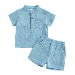 Baby Jungen Sommer Baumwolle-Leinen Gentlemen Anzug 2 Teiliges Baumwolle Kurze Hosen Set Kurzarm Knopfleiste T-Shirt+Elastischer Bund Kurze Hosen Set Baby Jungen Lässiges Baumwolle-Leinen Outfits von Xeadoffubio