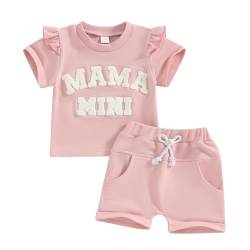 Baby Mädchen Muttertagsset MAMA'S MINI/GIRL/BESTE Bekleidungsset 2 Teiliges Kurzarm Rundhals Lustige Buchstaben Sweatshirt+Elastische Taille Kurze Hosen Sommer Outfit (Rosa-C , 12-18 Months ) von Xeadoffubio