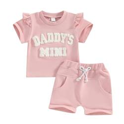 Xeadoffubio Baby Mädchen Muttertagsset MAMA'S MINI/GIRL/BESTE Bekleidungsset 2 Teiliges Kurzarm Rundhals Lustige Buchstaben Sweatshirt+Elastische Taille Kurze Hosen Sommer Outfit (Rosa-D, 0-6 Months) von Xeadoffubio