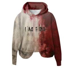 Hoodie Damen Oversize Problem Gelöst Sweatshirt I'm Fine Pullover Blood Halloween Kostüm Langarm Kapuzenpullover Oberteile Mit Blutigem Blutige Wunde Blut Verletzung Bedrucktes Sweater Streetwear von Xiangdanful