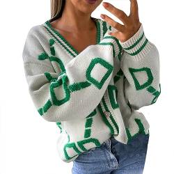 Strickpullover Damen Strickmantel Knopf Herbst Winter Warm Kurz Gestrickt Shirt Elegant Jacke knöpfen Struktur V-Ausschnitt Cardigan Casual Mode Strickjacke Lose von Xiangdanful