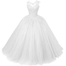 Xinaier Damen Elegante Spitze Tüll Abendkleid Abschlussballkleider Lange Ballkleid Partykleid Festkleider Weiß Größe 40 von Xinaier