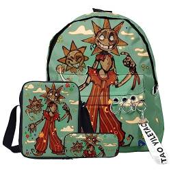 Anime FNAF Rucksack, 3PCS Fazbear's Piazzaria Set Rucksack Lunchbag und Federmappe, Sicherheitslücke Anime Cartoon Rucksack Schultasche Buchtasche Laptop Tasche für Jungen Mädchen von Xinchangda