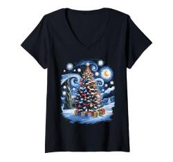 Damen Weihnachtsbaum Sternennacht Van Gogh Winter Wonderland T-Shirt mit V-Ausschnitt von Xmas Art Lover Boys Girls Men Women Tees and Gifts