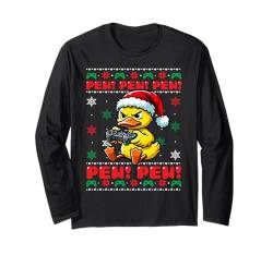 Funny Duck Gamer Pew Videospiel Ugly Christmas Boys Kids Langarmshirt von XmasByAxisone2024