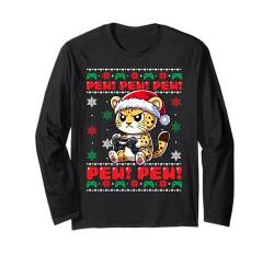 Lustiges Cheetah Gamer Pew Videospiel Ugly Christmas Boys Kids Langarmshirt von XmasByAxisone2024