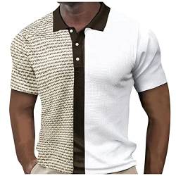 Xmiral Männliches Sommer-Knopf-Karo-Kurzarm-Oberteil Colorblock leichtes T-Shirt T Shirt Set Herren (Beige-1,Beige-1) von Xmiral