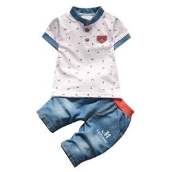 Xmiral Baby Jungen Kurzarm T-Shirt Und Denim Shorts Outfits 2 STÜCKE Kleinkind Kinder Polo Shirt Jeans Kleidung Sets(Weiß,2-3 Jahre) von Xmiral