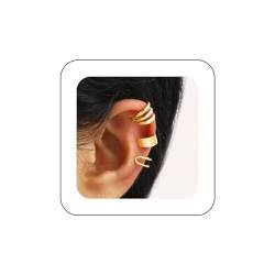 Xmsrn Vintage Circle Hoop Ear Cuff Ohrringe Gold Hoop Cuff Ohrringe C-Form Ohrclimber Ohrringe Hohlkreis Ohr Knorpel Manschette Ohrringe Set Schmuck Für Frauen Und Mädchen (Gold) von Xmsrn