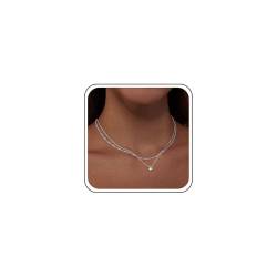 Xmsrn Vintage Geschichtet Kristall Anhänger Halskette Strass Cz Punkt Halskette Silber Schichtung Dünne Kette Halskette Choker Halskette Kubischer Zirkoniumdioxid Choker Halskette Für Frauen von Xmsrn