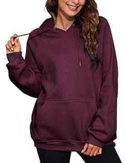 Xnova Damen Oversized Hoodies Langarm Herbst Winter Kapuzenpullover, Sweatshirt Oberteil Kapuzenpulli Einfarbig, Casual Basic Hoody mit Kapuze Pullover (Weinrot, XL) von Xnova