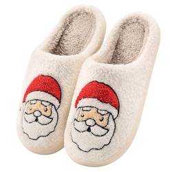 Xnova Weihnachts Hausschuhe Winter Plüsch Damen Herren Warme Weihnachtspantoffeln Cartoon Tiere Hauspantoffeln Kuschelige Pantoletten Rutschfeste Indoor Slippers Lustig (Weihnachtsmann, L: 40/41) von Xnova