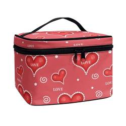 Xoenoiee Kosmetiktasche für Damen und Mädchen, tragbare Make-up-Tasche mit Griff, große Kapazität, Reise-Kulturbeutel, Love Heart Red, Einheitsgröße von Xoenoiee