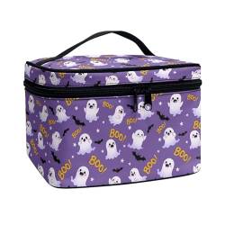 Xoenoiee Tragbare Make-up-Tasche, große Tragetasche, Kosmetiktasche mit Griff, Reise-Kulturbeutel für Frauen und Mädchen, Make-up-Organizer, Niedliche Geisterfledermäuse, Halloween, Einheitsgröße von Xoenoiee