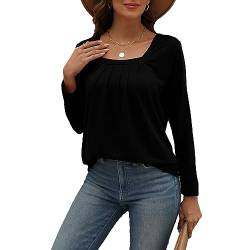 Xuepelit Langarmshirt Damen Leichter Tshirt Oberteile Langarm Tops Elegant Plissiert für Frühling Herbst Winter Shirts Blusen & Tuniken, Schwarz，L von Xuepelit