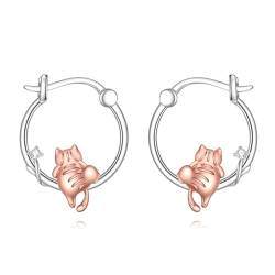 Katze Ohrringe für Damen 925 Sterling Silber Katze Creolen Ohrringe Katze Schmuck Geschenk von YAFEINI