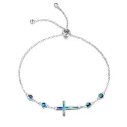 YAFEINI Kreuz Armband für Damen Sterling Silber Christian Seidweskros Armbänder Danity Religiöse Gliederkette Schmuck Geschenke (Abalone Kreuz Armband) von YAFEINI