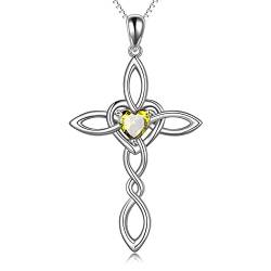 YAFEINI Kreuz Kette Sterling Silber Keltisch Herz Unendlichkeit Anhänger Halskette Schmuck für Damen Mädchen (Kreuz Halskette-August Geburtsstein) von YAFEINI