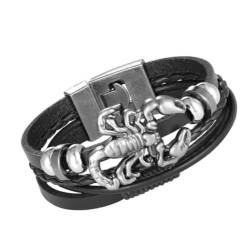 YAIEWNE Lederarmband Für Herren, Skorpion-Muster Vintage Schnalle Geflochten Rindsleder Schwarz Farbe Armband Leder Punk Armreif, Freundschaft Schmuck Zubehör Weihnachten Festival Geschenk von YAIEWNE