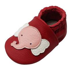 YALION Baby Weiche Leder Lauflernschuhe Krabbelschuhe Hausschuhe Lederpuschen Elefant Rot (EU 20/21=M, Rot) von YALION