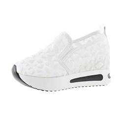 YANFJHV Atmungsaktive Mmesh-Paillettendekoration Dicke Sohlen Lässige Sport-Schaukelschuhe S Damen Schuhe 40 (White, 40) von YANFJHV