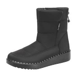 YANFJHV Damen Winter Warm halten Plüsch Drucke Flache Runde Zehe Faul Schuhe Schneestiefel Ogg Schuhe Damen (Black, 38) von YANFJHV