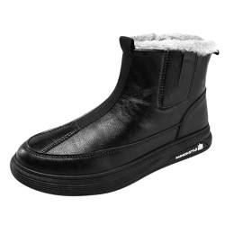 YANFJHV Herren Winterstiefel aus und Samt, warme, verdickte Baumwollstiefel, modische Schneestiefel mit Reißverschluss Bommel Herren Schuhe 46 (Black, 44) von YANFJHV