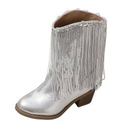 YANFJHV Schneestiefel Kinder 37 Wasserdicht Flat Keep Warm Snow Boots Comfortable Shoes (Silver, 31 Little Child) von YANFJHV