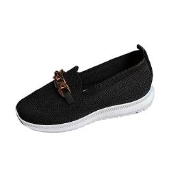 YANFJHV einfarbige, atmungsaktive Mesh-Kette, flache, flache, lässige Sportschuhe Classic Schuhe Damen Rose (Black, 38) von YANFJHV