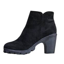 YANFJHV und Winterstiefel für Damen mit dickem Absatz und rundem und seitlichem Reißverschluss Schuhe Damen Winter Absatz (Black, 35) von YANFJHV