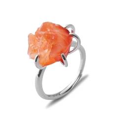 Ringe Frauen,Ring mit Heilkristallsteinen, Krallenset, Unregelmäßig Geformter Karneol-Fingerring, Verstellbarer Statement-Silberring, Klassischer Verlobungsring Zum Öffnen für Mädchen, Geschenke von YANQSHM