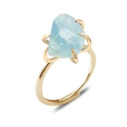 YANQSHM Ring Verstellbar,Ring mit Heilkristallsteinen, Unregelmäßig Geformter Fluorit-Fingerring, Verstellbarer Statement-Goldring, Klassischer Verlobungsring Zum Öffnen Als Geschenk für Mädchen von YANQSHM