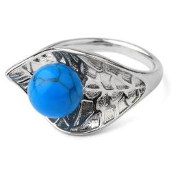 YANQSHM Ringe Frauen,Ring Aus Natürlichem Kristallstein für Frauen, Blau-Türkis, Baumblatt-Ringe, Heilung, Silberfarben, Verstellbare Ringe, Versprechen, Verlobungsringe, Blattschmuck, Geschenke von YANQSHM