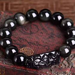 YANYUESHOP Feng Shui Reichtumsarmband, Jadeperlenarmband, exquisite Pixiu/Piyao-Perlen aus natürlichem Obsidian mit schwarzen Perlen, Glücksbringer, Amulett, das Geld anzieht, Liebe, Mann/Frau, 10 mm von YANYUESHOP