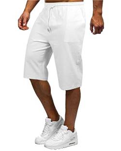 YAOBAOLE Herren 3/4 Leinen Hose Kurze Hosen Herren Sommer Leinen Leinen Shorts Herren Weiss Herren-Shorts aus Leinen Weiß XL von YAOBAOLE