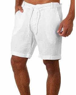 YAOBAOLE Sommer Hosen Herren Leinen Freizeit Shorts Herren Leinen Leinen Shorts Herren Weiss Weiß 2XL von YAOBAOLE