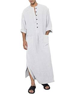 Herren Baumwolle Leinen Kaftan Kleider Muslim Herren Casual Kaftan Thobe, weiß, XXX-Large von YAOHUOLE