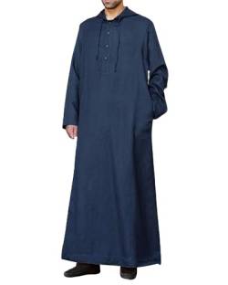 YAOHUOLE Kaftan Herren Lange Leinen Thobe Herren Langarm Herren Kaftan Leinen Herren Langarm Dunkelblau 2XL von YAOHUOLE