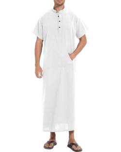 YAOHUOLE Thobe Herren Baumwolle Kurzarm Thobe Herren Kaftan Lang Robe Weiß Herren Weiß XL von YAOHUOLE