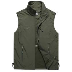 Leichte Softshell Weste für Herren, Wasserdichte Winddichte Laufweste, Outdoor-Weste Sommer Anglerweste, Atmungsaktive Vest Gilet Ärmellose Jacke für Radfahren, Laufen, Wandern, Arbeit,Armeegrün,3XL von YAOTT