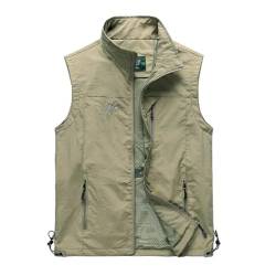 Leichte Softshell Weste für Herren, Wasserdichte Winddichte Laufweste, Outdoor-Weste Sommer Anglerweste, Atmungsaktive Vest Gilet Ärmellose Jacke für Radfahren, Laufen, Wandern, Arbeit,Khaki,4XL von YAOTT