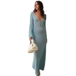 YAPAILANG Gehäkeltes Strandkleid mit langen Ärmeln, gestrickt, Kleid, gehäkelt, ausgehöhlt, Badeabdeckung von YAPAILANG