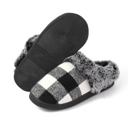 Hausschuhe Damen Herren Winter Warme Karierter Plüsch Hausschuhe Gefüttert Pantoletten Flauschige Rutschfeste Slippers (Schwarz, Erwachsene, 36, Numerisch (von/bis), EU Schuhgrößensystem, 37, M) von YAQUEKOU