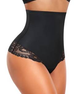 YARRCO Bauchweg Unterhose Damen Miederslips Spitze String Slips Tanga Shapewear Body Shaper Miederhose Formende Unterwäsche (Schwarz, S) von YARRCO