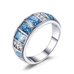 YAZILIND S925 Sterling Silber Ring Blau Opal Strass Band Statement Verlobungsringe Frauen Jubiläumsschmuck 18.8 von YAZILIND