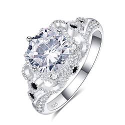 YAZILIND S925 Sterling Silber Runde Weiß Zirkonia Hochzeit Verlobungsring Elegante Frauen Brautschmuck 17.2 von YAZILIND